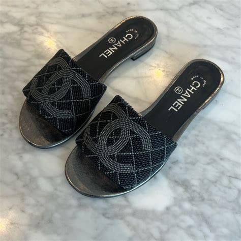 chanel pearl embroidered mules